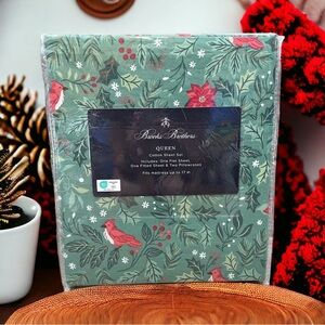 Brooks Brothers Holiday Christmas Cardinals Holly Cotton Queen 4pc Sheet Set New